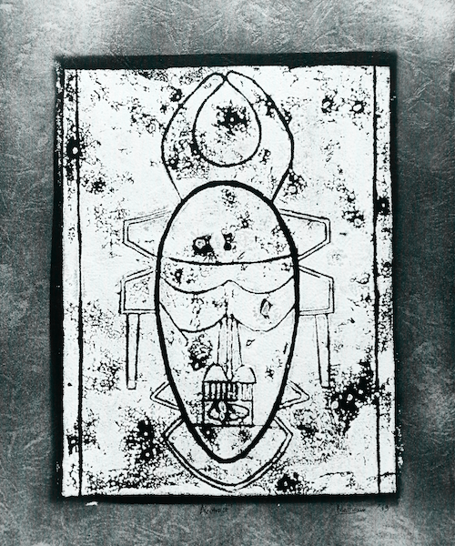 Black and white digital artwork of the Ligbi Mask.