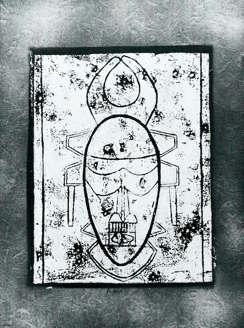 Black and white digital artwork of the Ligbi Mask.